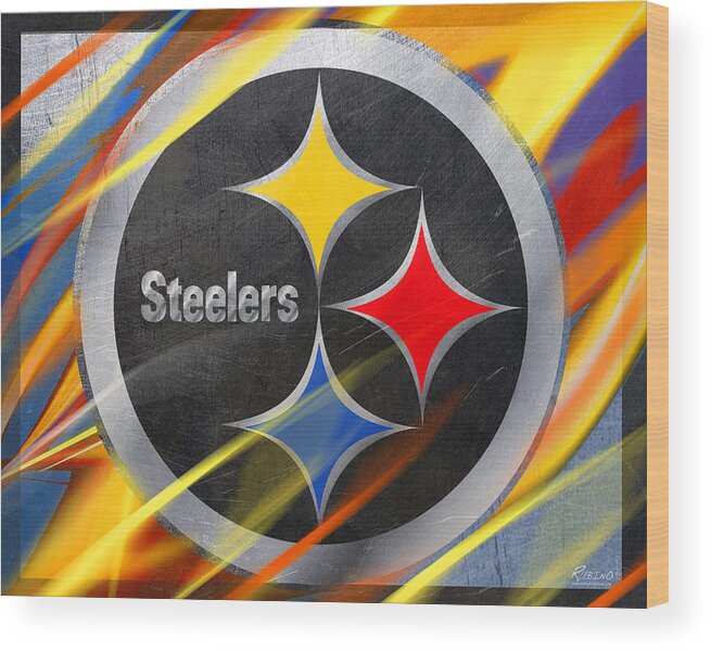 Pittsburgh Wood Print featuring the painting Pittsburgh Steelers Football by Tony Rubino