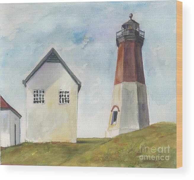 Lighthouse Wood Print featuring the painting Point Judith Light by Susan Herbst