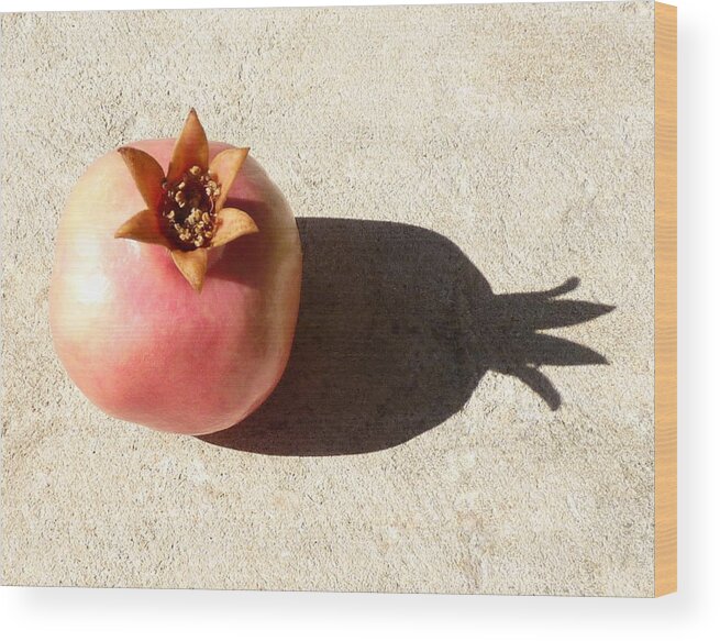 Pomegranate Wood Print featuring the photograph Pomegranate and shadow by Rita Adams