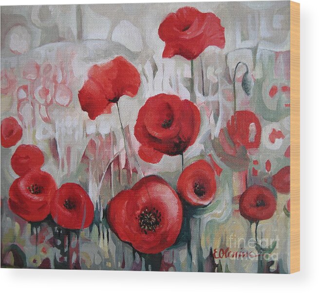Poppy Wood Print featuring the painting Poppy flowers by Elena Oleniuc