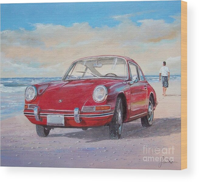 Classic Cars Paintings Wood Print featuring the painting 1967 Porsche 912 by Sinisa Saratlic