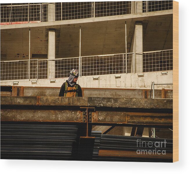 Fine Art Wood Print featuring the photograph Portrait of a Construction Worker by Dave Hood