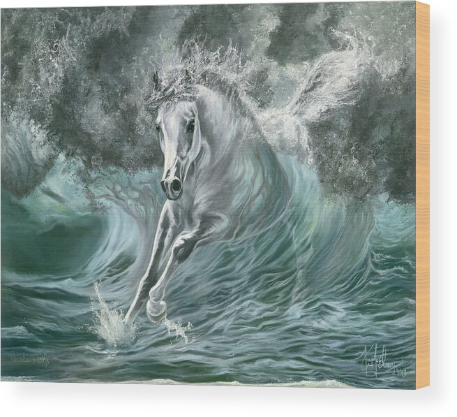 Horse In Wave Wood Print featuring the painting Poseidon's Gift by Kim McElroy