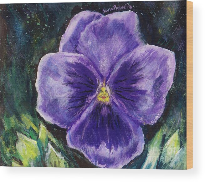 Flower Wood Print featuring the painting Pretty Purple Pansy Person by Shana Rowe Jackson