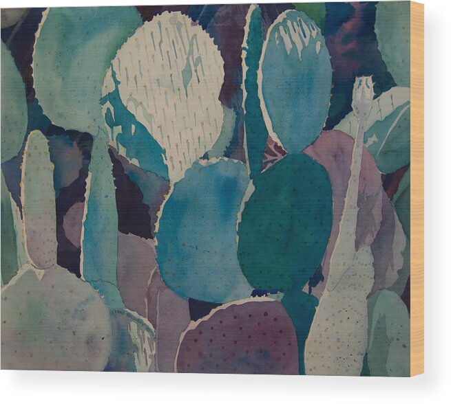 Cactus Wood Print featuring the painting Prickly Pear by Terry Holliday