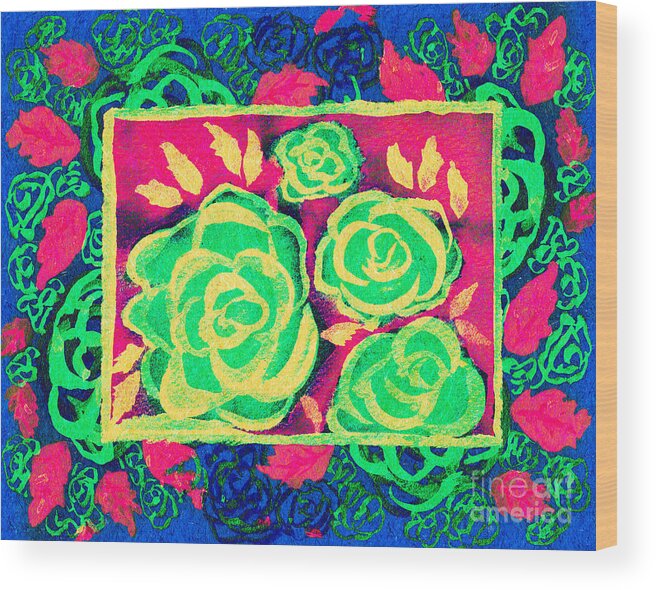 Psychedelic Roses Wood Print featuring the mixed media Psychedelic Roses - Spring by Beverly Claire Kaiya