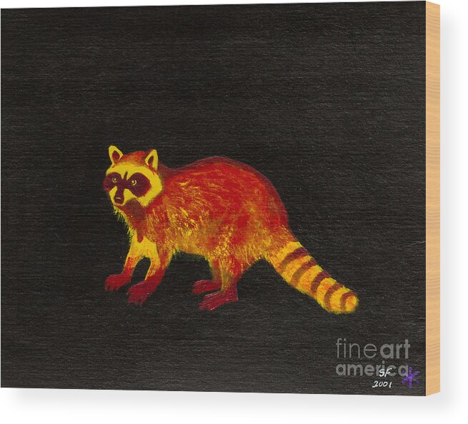 Wood Print featuring the painting Raccoon by Stefanie Forck