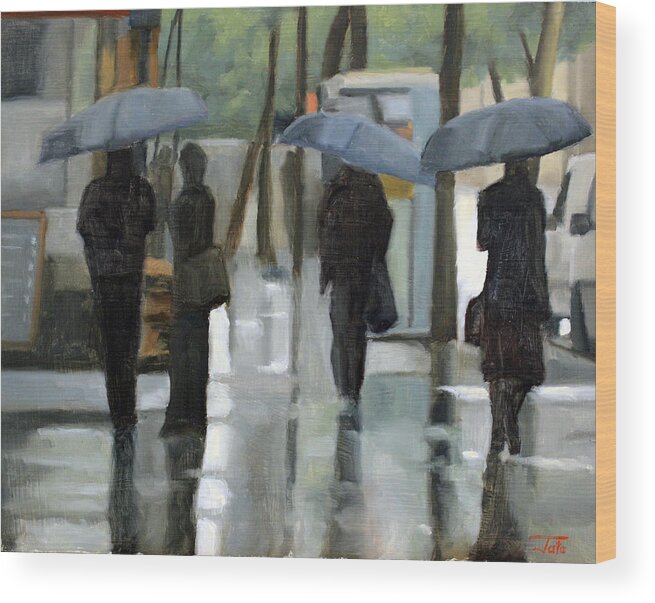 Cityscapes Wood Print featuring the painting Rain on Saint Germain by Tate Hamilton