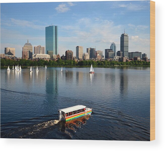 Boston Wood Print featuring the photograph Rainbow Duck boat on the Charles by Toby McGuire