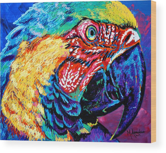 Bird Wood Print featuring the painting Rainbow Macaw by Maria Arango