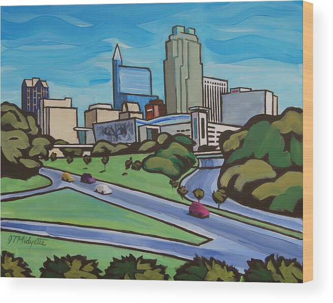 Raleigh Wood Print featuring the painting Raleigh Skyline 2 by Tommy Midyette