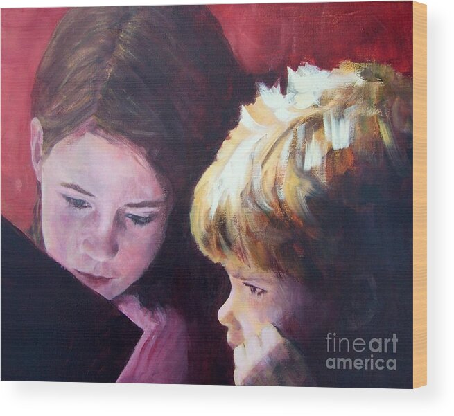 Portrait Of Children Reading Together Wood Print featuring the painting Read to Me by Mary Lynne Powers
