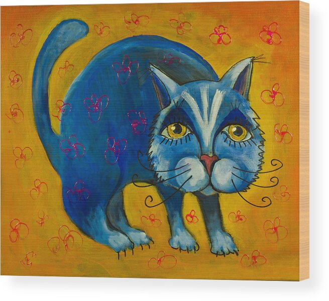 Blue Cat Wood Print featuring the painting Ready to hunt by Maxim Komissarchik