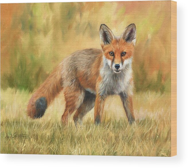 Fox Wood Print featuring the painting Red Fox by David Stribbling