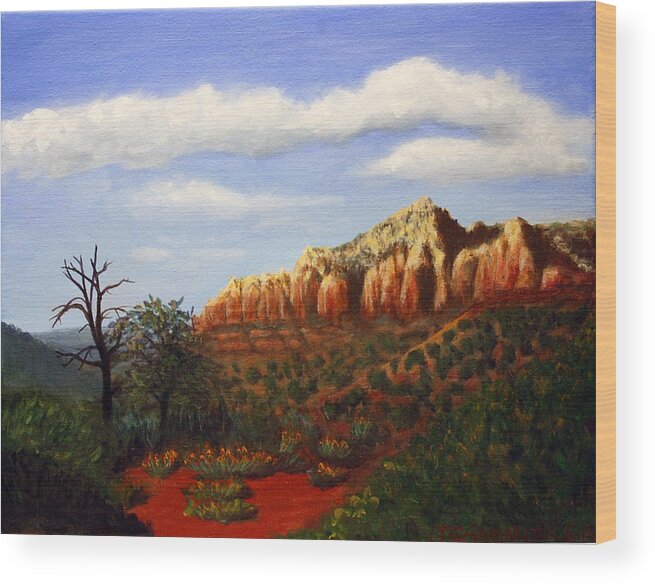 Sedona Wood Print featuring the painting Red Rocks by Janet Greer Sammons
