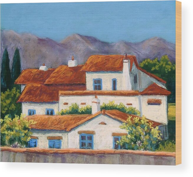 Spanish Buildings Wood Print featuring the pastel Red Tile Roofs by Candy Mayer