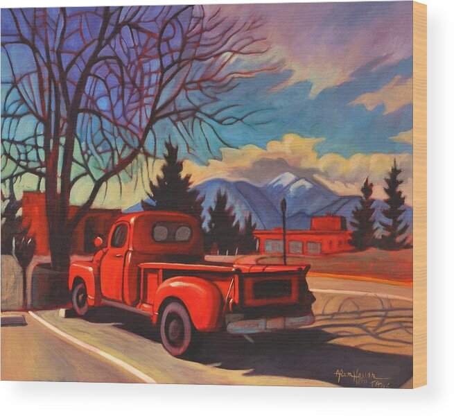 Vintage Wood Print featuring the painting Red Truck by Art West