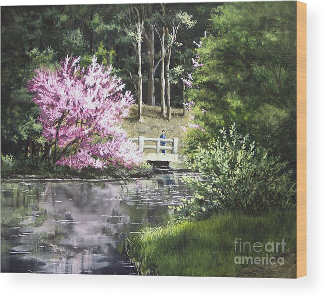 Landscape Wood Print featuring the painting Reflections of Spring by Mary Palmer