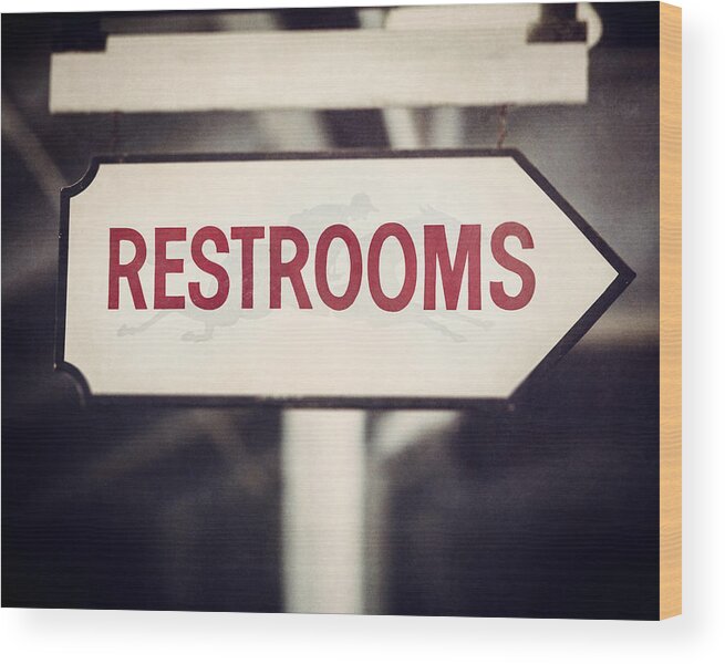 Restroom Wood Print featuring the photograph Restrooms Sign at Saratoga Race Course by Lisa R