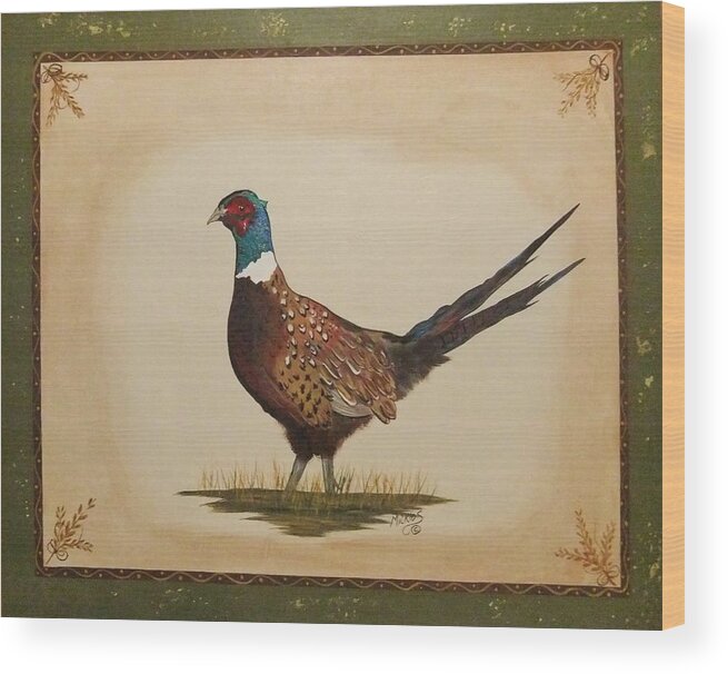 Pheasant Wood Print featuring the painting Ringneck Pheasant by Cindy Micklos