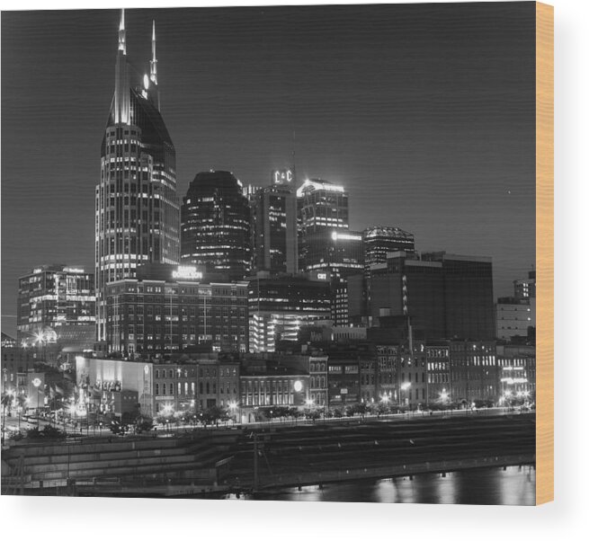 Cityscape At Night Wood Print featuring the photograph Riverfront Night Lights by Robert Hebert