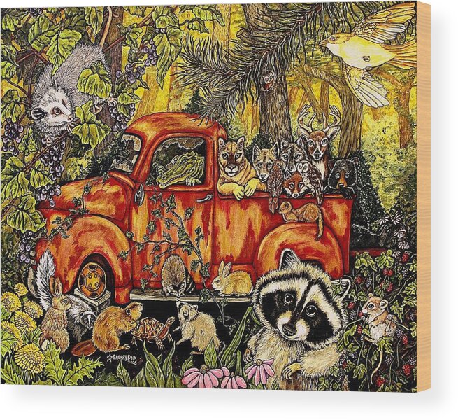 Old Pickup Truck Wood Print featuring the painting Roadtrip by Sherry Dole