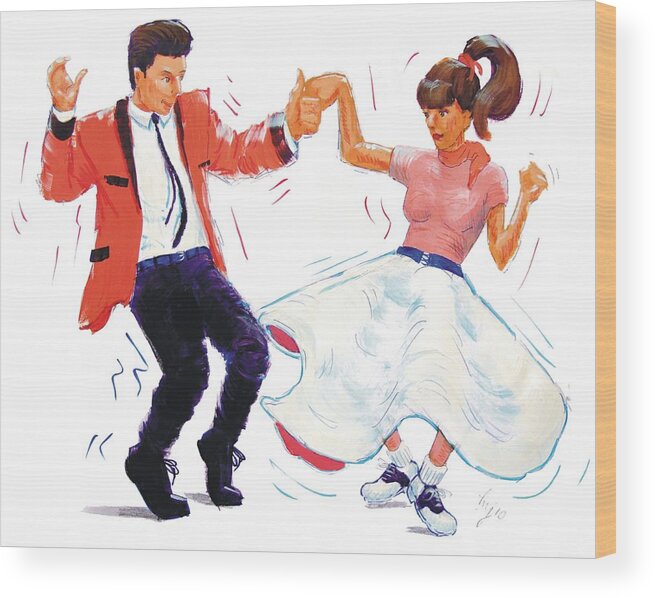Nostalgia Wood Print featuring the painting Rock and Roll Dancers by Mike Jory