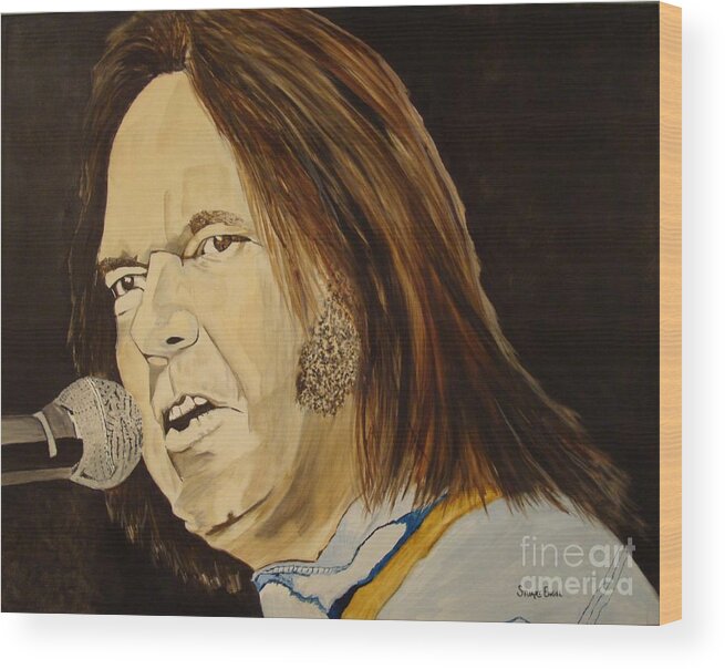 Neil Young Wood Print featuring the painting Rockin The Free World Forever by Stuart Engel