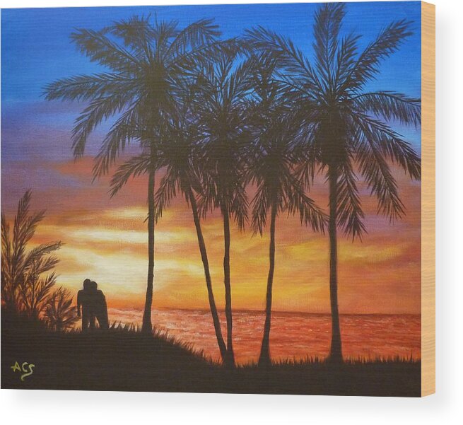 Romance Wood Print featuring the painting Romance in Paradise by Amelie Simmons