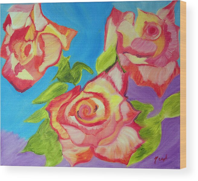 Roses Wood Print featuring the painting Rosey by Meryl Goudey