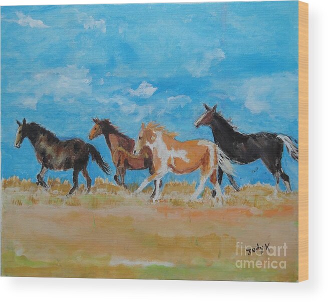 Wild Horses Wood Print featuring the painting Running WIld by Judy Kay