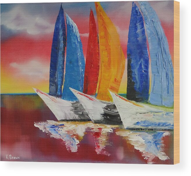 Oil Painting Wood Print featuring the painting Sailboat Reflections by Kevin Brown