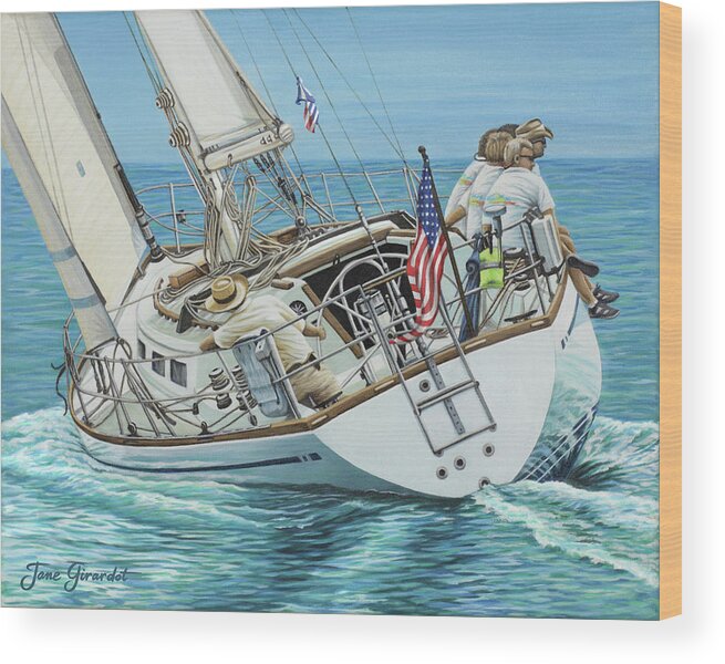 Ocean Wood Print featuring the painting Sailing Away by Jane Girardot