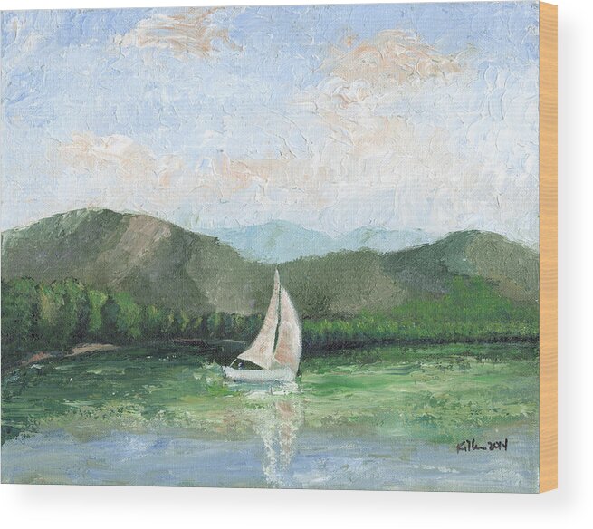 Surrealist Wood Print featuring the painting Sailing the Lake 1 by William Killen