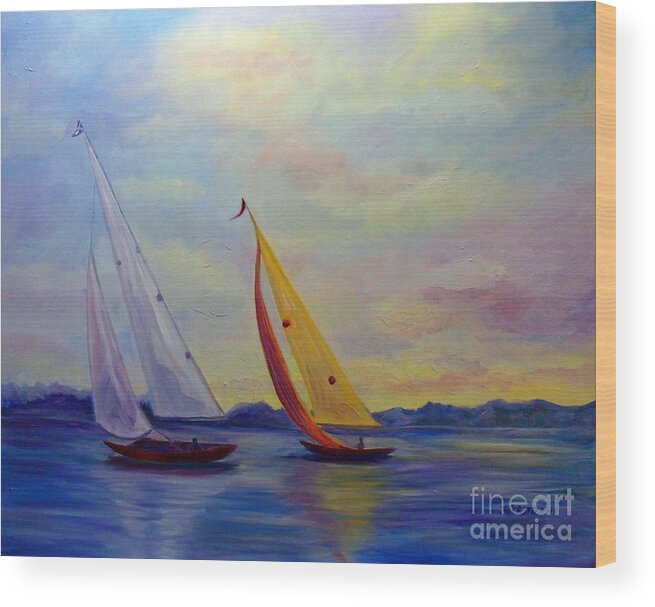Sailing Wood Print featuring the painting Sailing the Lake by Julie Brugh Riffey