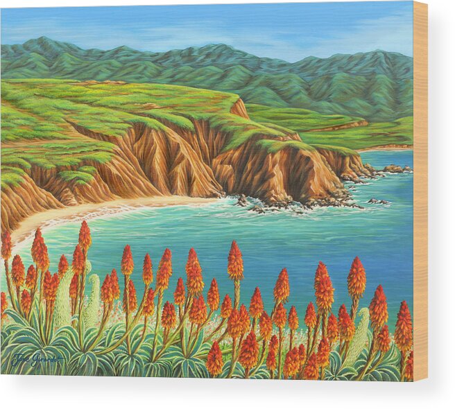 Ocean Wood Print featuring the painting San Mateo Springtime by Jane Girardot
