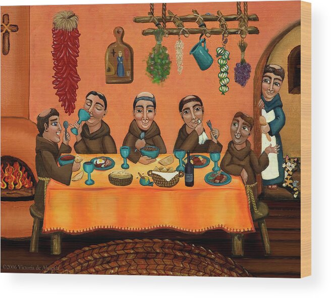 Hispanic Art Wood Print featuring the painting San Pascuals Table by Victoria De Almeida