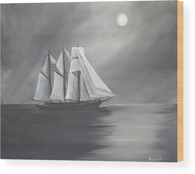 Sailing Ship Wood Print featuring the painting Schooner Moon by Virginia Coyle