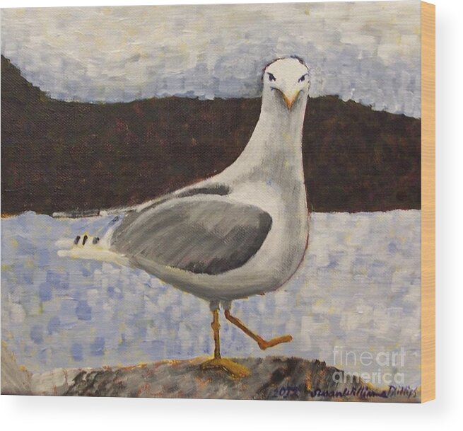 Bird Wood Print featuring the painting Scottish Seagull by Susan Williams