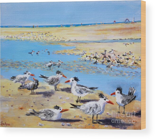 Siesta Key Sea Gulls Wood Print featuring the painting Sea Gulls Siesta Key Beach by Lou Ann Bagnall