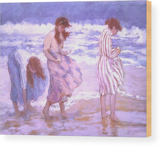 Beach Wood Print featuring the painting Seashell Maidens by J Reifsnyder