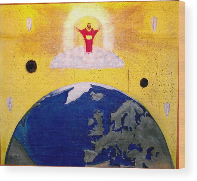 Jesus Wood Print featuring the painting Second coming of Jesus by Larry Farris