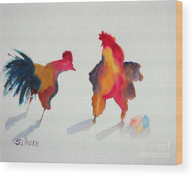 Animals - Roosters Wood Print featuring the painting Sez Who by Sandy Linden
