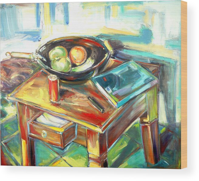 Still Life Wood Print featuring the painting Side table by Zofia Kijak