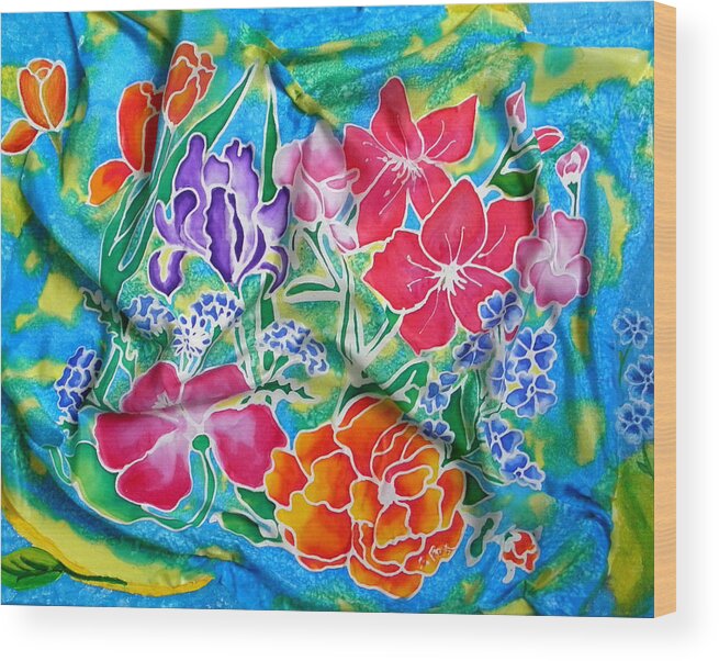 Flowers Wood Print featuring the painting Silk Summer Bouquet by Sandra Fox