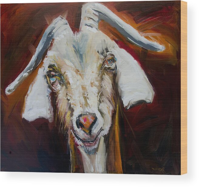 Diane Whitehead Goat Art Wood Print featuring the painting Silly Goat by Diane Whitehead