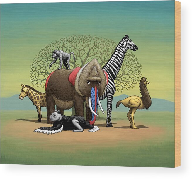 Africa Wood Print featuring the digital art Strange Safari by Ben Hartnett