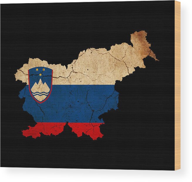 Flag Wood Print featuring the photograph Slovenia grunge map outline with flag by Matthew Gibson