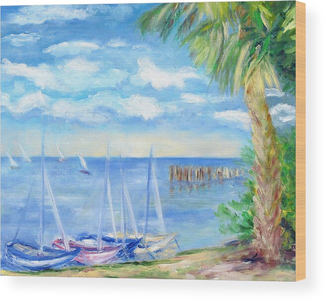 Boat Scene Wood Print featuring the painting Small Boats on Water by Barbara Anna Knauf