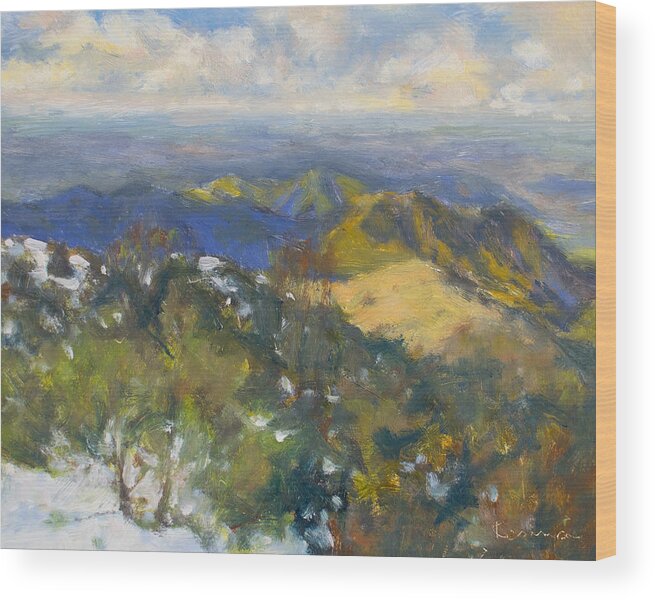 Snow Wood Print featuring the painting Snow on Mount Diablo Number One by Kerima Swain